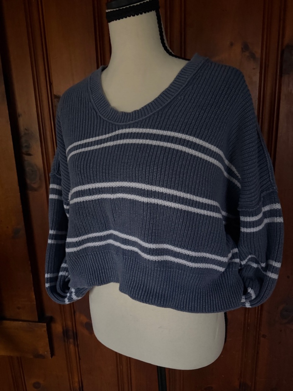 aerie Blue Striped Crewneck Sweater